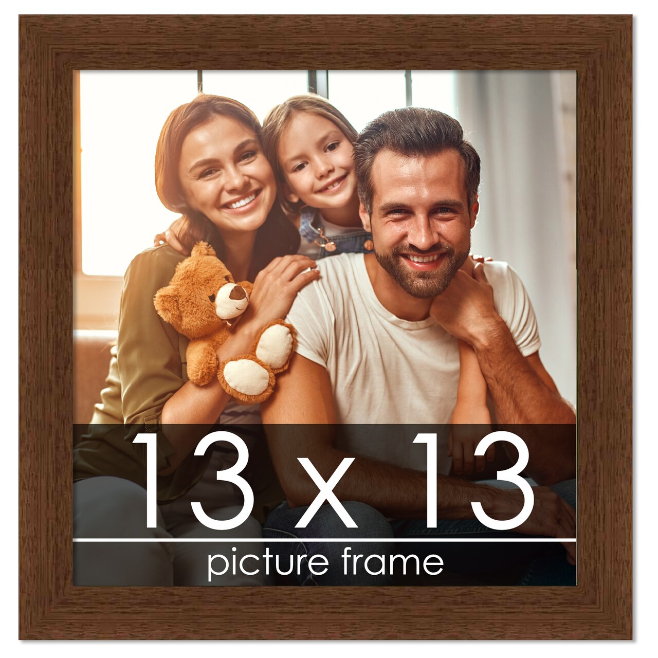 Square Simple Brown Picture Frame - UV Acrylic, Foam Board Backing, Hanging Hardware